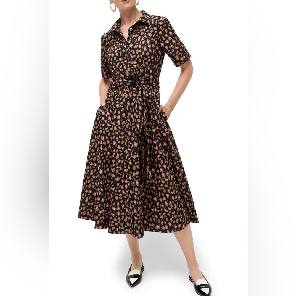 J.Crew Leopard Tie-Waist Short-Sleeve Dress
